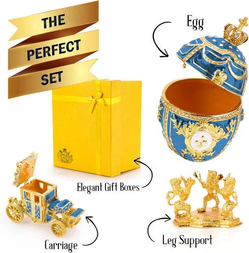 Vista 6 de Réplica decorativa de huevo de Pascua ruso extra grande de 6.6 pulgadas, pintada a mano, caja de joyería y baratijas para la mejor decoración