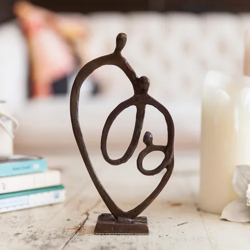 Vista 2 de Danya B. Familia de 3 anillos de corazón de amor, escultura de bronce fundido en arena, decoración contemporánea para el hogar u oficina, regalo