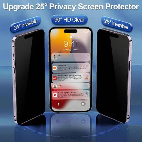 Vista 3 de Paquete de 4 protectores de pantalla de privacidad para iPhone 16 Pro Max de 6.9 pulgadas, vidrio templado para iPhone 16 ProMax, marco de luz