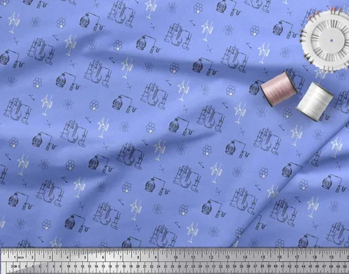 Vista 3 de Soimoi - Tela de popelín de algodón azul para equipos científicos de laboratorio, tela impresa temática educativa, 8.3 ft de ancho