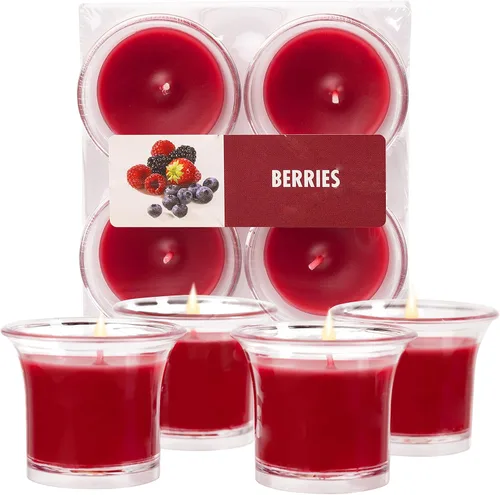 Vista 13 de HYOOLA Clear Cup Velas votivas perfumadas – Citronela – 12 horas de tiempo de combustión – Paquete de 4 – Fabricado en Europa Amarillo Citronela