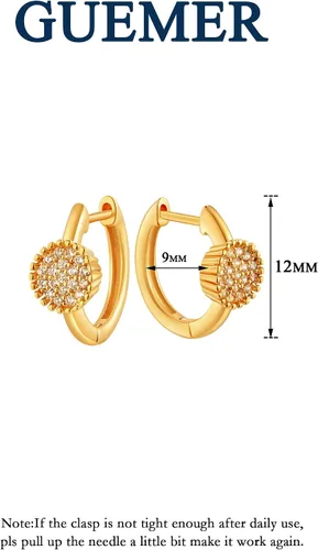 Vista 2 de Aretes de aro Huggie chapados en oro de 14 quilates, delicados y gruesos, con incrustaciones de zriconia cúbica, para dormir, pequeño, delicado