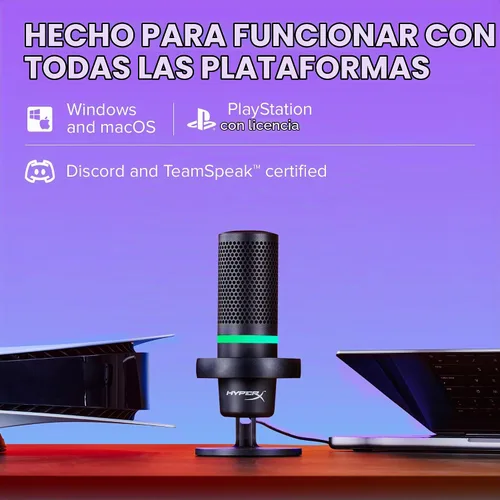 Vista 6 de HyperX DuoCast - Micrófono condensador USB RGB para PC, PS5, PS4, Mac, montaje de choque de bajo perfil, cardioide, omnidireccional, filtro pop