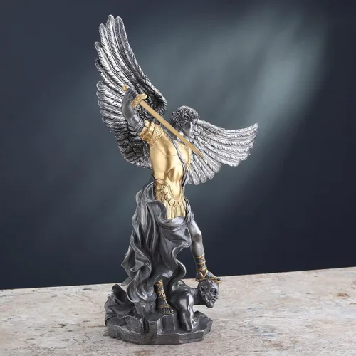 Vista 7 de Veronese Design 14 5/8 pulgadas Saint Michael pisotea la escultura de resina de demonio fundido en frío estatua de acabado de peltre