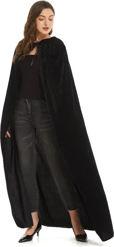 Vista 3 de Diffly Capa de terciopelo de 59 pulgadas con capucha unisex de Halloween para diablo bruja mago Halloween Navidad Cosplay