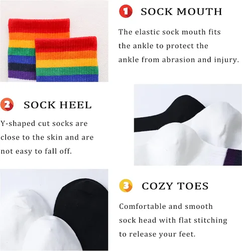 Vista 3 de MR.KM 6 pairs High Ankle Cotton Crew Casual Stripes Socks,Black&White Striped,Rainbow Pride For Men&Women, Compression