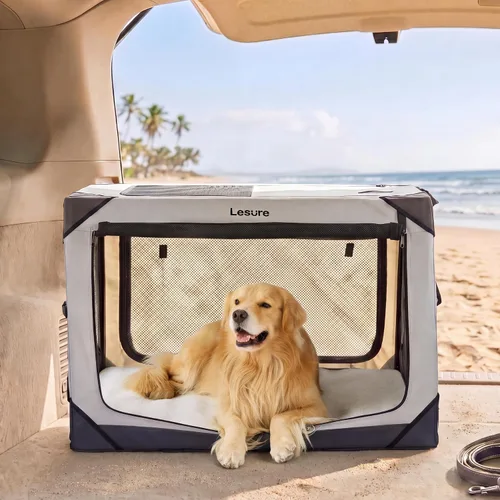 Vista 14 de Lesure Jaula Plegable para Perros - Perrera de Viaje Portátil para Perros Medianos, Jaula para Mascotas de 4 Puertas con Ventanas de Malla