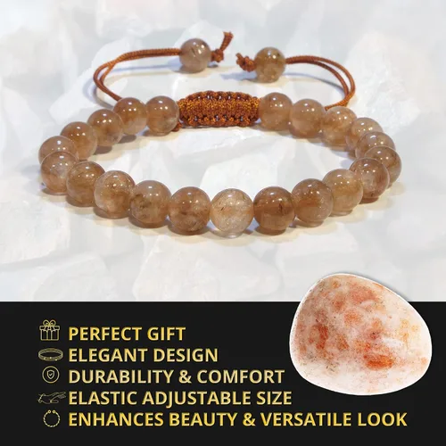 Vista 276 de Adjustable Crystal Bracelet – Gemstone Bead Bracelet with Adjustable Macrame String – Chic Gemstone Bracelet for Men and Women – 8mm Round Healing