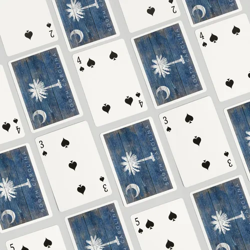 Vista 4 de Lantern Press Carolina del Sur, bandera rústica del estado (52 cartas de juego, baraja de cartas de tamaño póquer con comodines)