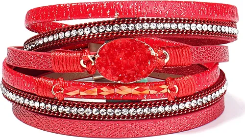 Vista 246 de FANCY SHINY - Pulsera de cuero estilo bohemio, pulsera de cuentas de cristal con cierre magnético, regalos de joyería para mujer