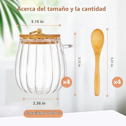 Vista 2 de Pinkunn 4 tarros de almacenamiento de vidrio de 20 onzas, tapas de bambú