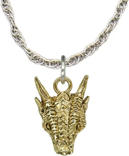 Vista 19 de Collar con colgante gótico, dragón de fantasía, Yin Yang, nórdico vikingo para regalo, estaño, cobre, oro, incluye cadena de plata de 24 pulgadas