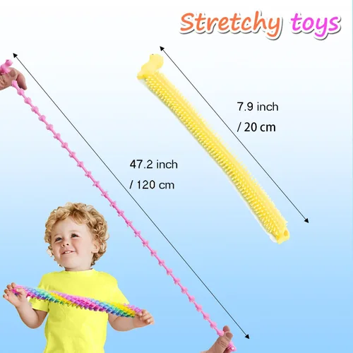 Vista 4 de 18 piezas de juguetes de cuerda elástica, juguete sensorial de alpaca, fideos para apretar para niños, niñas, adultos, regalos de fiesta
