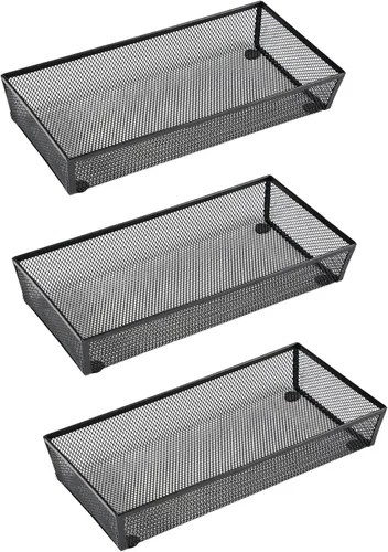 Vista 11 de BYCY Organizador de cubiertos para cajón, organizador de utensilios de malla para almacenamiento de cocina, bandeja de malla metálica de acero negro