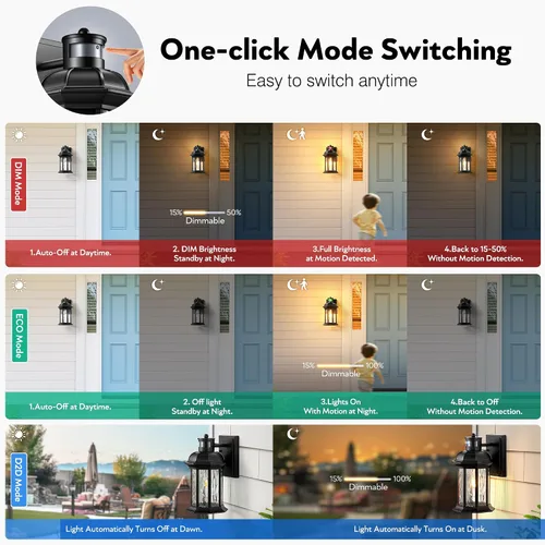 Vista 2 de VIANIS Luces de porche con sensor de movimiento de atardecer a amanecer, accesorios de luz de porche exteriores modernos en negro, lámpara de pared