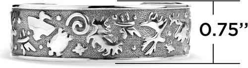 Vista 4 de Jody Naranjo - Pulsera de plata de ley diseño de animales con símbolos texturizados tamaño S M o L