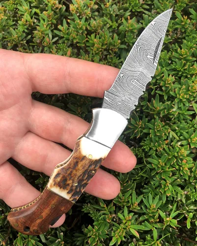 Vista 9 de Cuchillo plegable de bolsillo de acero de Damasco personalizado, regalo personalizado para marido, papá, novio, regalos de padrinos de boda, regalos