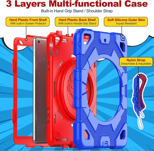 Vista 7 de Timecity Funda para iPad de 9ª/8ª/7ª generación de 10.2 pulgadas, protección duradera con protector de pantalla, asa, soporte, correa, soporte