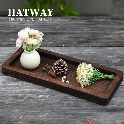 Vista 4 de Hatway Bandeja Decorativa de Madera Portavelas Bandeja Larga de Madera Decoración del Hogar, Platos de Centros de Mesa para Centros de Mesa