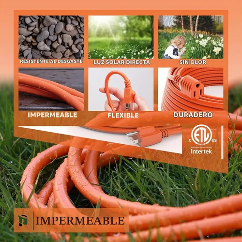 Vista 5 de Cable de extensión para exteriores de 6 pies Cable de extensión de 3 clavijas de calibre 16/3, 13A 1625 W SJTW, certificación ETL, ideal