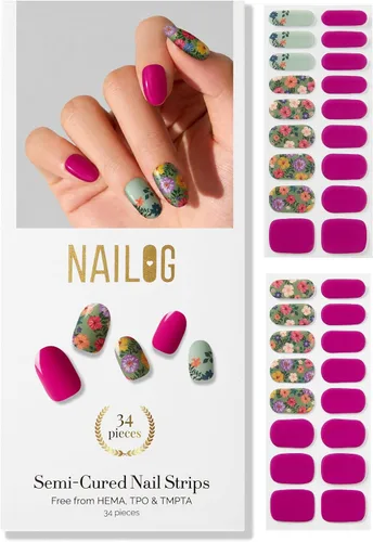 Vista 28 de NAILOG - Tiras de uñas de gel semicuradas 34 piezas Compra 2 y obtén 1 lámpara ultravioleta Calcomanías de esmalte de uñas duraderas con acabado