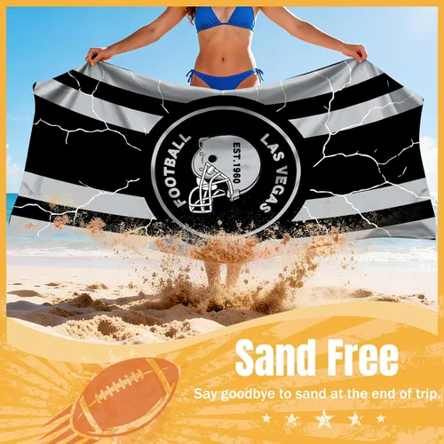 Vista 3 de Toalla de playa de microfibra fina y ligera para fanáticos del fútbol, con temática de la ciudad de Las Vegas, grandes, absorbentes, de gran