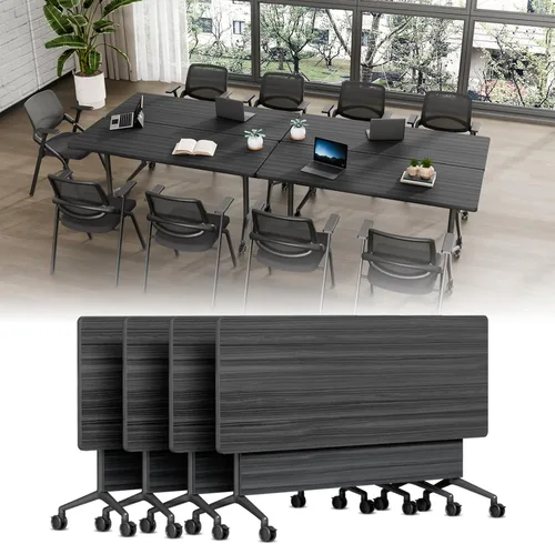 Vista 52 de Mesa de conferencias plegable, mesas de sala de conferencias con ruedas, mesa rectangular grande y plegable para reuniones de 6 a 12 personas, mesa