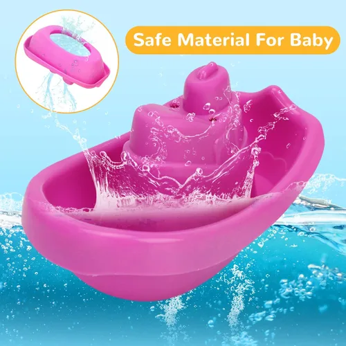Vista 4 de Juguetes de baño para niños de 1 a 3 años, juguetes de baño para niños con botes flotantes, cuchara de baño, 13 juguetes de bañera para bebés, mesa