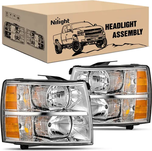 Vista 5 de Nilight Conjunto de faros para 2007 2008 2009 2010 2011 2012 2013 Silverado 1500 2007-2014 Silverado 2500HD 3500HD Faros de repuesto Carcasa negra