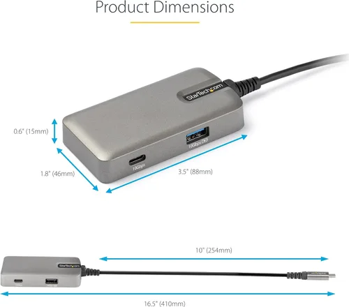 Vista 5 de StarTech Hub USB-C 4 en 1, HDMI 4K 60Hz, modo Alt, 100W PD, MacBook, TAA Extra long 10in 25cm cable, Surface Pro 7 iPad Pro HP Elite, Thunderbolt