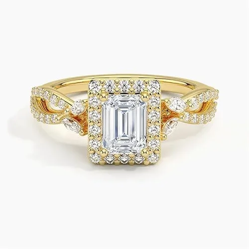 Vista 4 de IGI Anillo de compromiso de diamantes creados en laboratorio de excelente talla esmeralda blanca de 1.18 quilates con marquesa de acento y diamantes