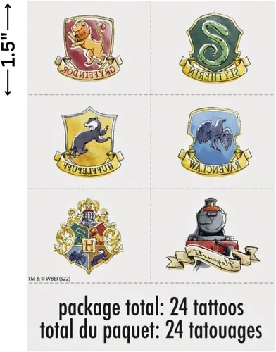 Vista 2 de Unique Tatuajes de Harry Potter de varios colores (paquete de 24) Diseño llamativo, perfecto para fanáticos de Hogwarts, fiestas de cumpleaños