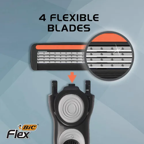 Vista 5 de BIC Flex 4 Sensitive Hybrid - Maquinilla de afeitar desechable de 4 hojas para hombre, 1 mango y 12 cartuchos