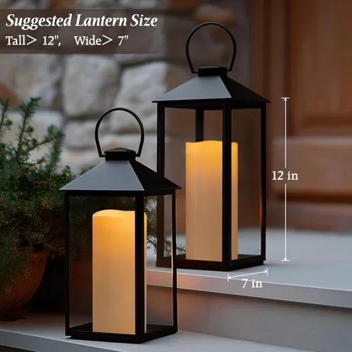 Vista 2 de juego de 2 velas sin llama impermeables para exteriores de 10" x 5", operadas por baterías, LED parpadeantes, velas pilar con control remoto