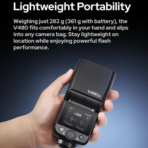 Vista 5 de GODOX V480 V480C Godox Flash para Canon Flash Speedlite, GN50, 2.4G TTL HSS 1/8000s Flash de cámara para Canon, batería de iones de litio