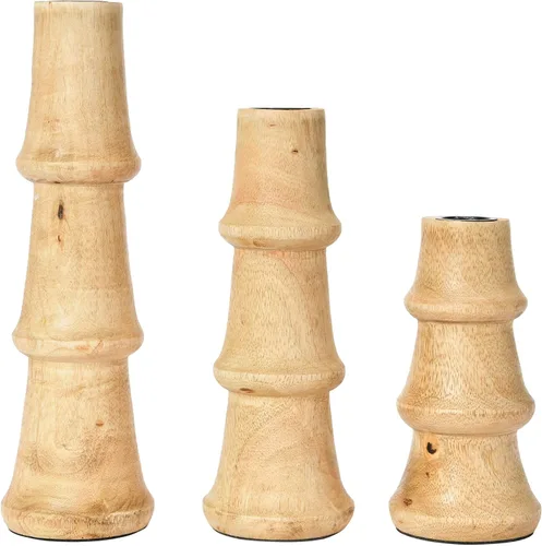 Vista 7 de Main + Mesa Juego de 3 portavelas cónicos de madera