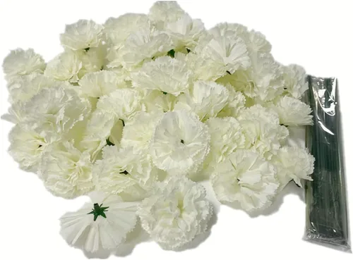 Vista 12 de Rikyo Juego de 50 cabezas de flores de clavel de seda artificial con tallos, rellenos de jarrón para decoración del hogar, fiesta, cumpleaños Champán