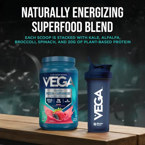 Vista 10 de Vega Protein + Supergreens - 20g de proteína a base de plantas, sabor a bayas, 26 porciones, verduras y vegetales reales, vegano keto, 0g de azúcar