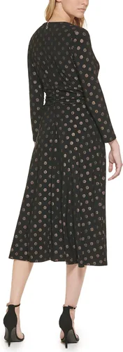 Vista 4 de Tommy Hilfiger Women's Long Sleeve Jersey Midi Dress With Pleated Skirt