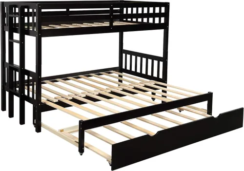 Vista 7 de STERXONE - Litera de madera 4 en 1 con cama nido, cama individual sobre cama individual, matrimonial/Queen/King, con base de litera extraíble