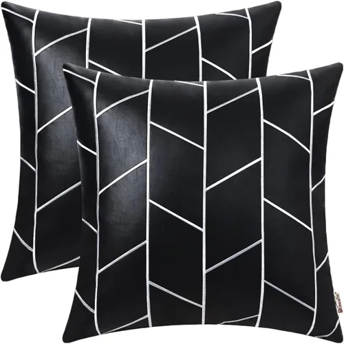 Vista 27 de BRAWARM Fundas de almohada de cuero 16 X 16 pulgadas, paquete de 2 fundas de almohada de cuero sintético negro, fundas de almohada decorativas