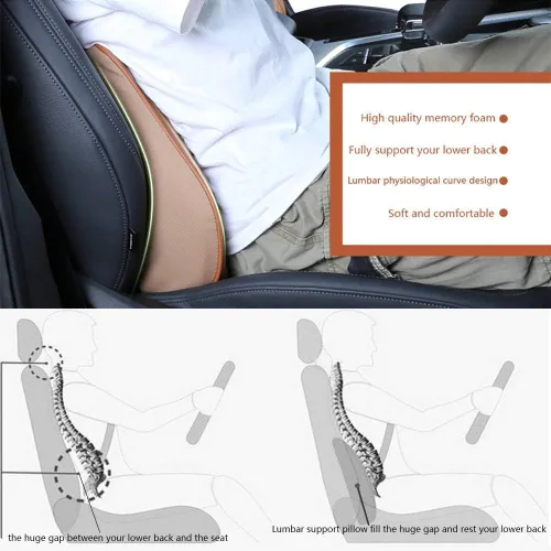 Vista 5 de Cojín lumbar de cuero artificial, almohada de apoyo para la parte inferior de la espalda del asiento del automóvil con espuma viscoelástica suave