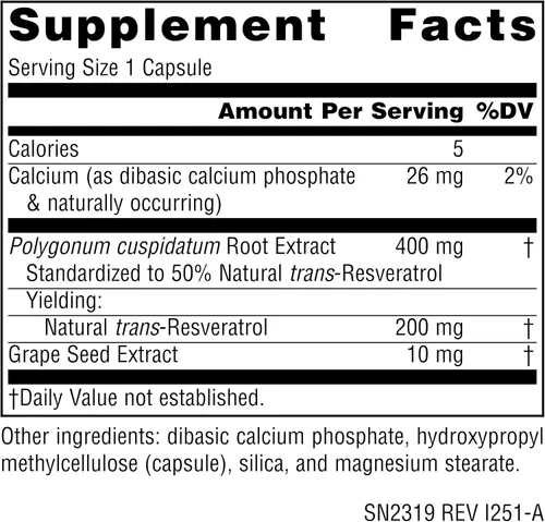 Vista 2 de Source Naturals Resveratrol 200 mg para el Corazón y el Envejecimiento Saludable - 30 Cápsulas Vegetarianas