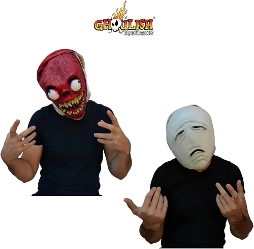 Vista 7 de Ghoulish Productions Máscara de gusano de puente máscara de látex de criatura de piel roja Máscara de piel roja con ojos negros Máscara de Halloween