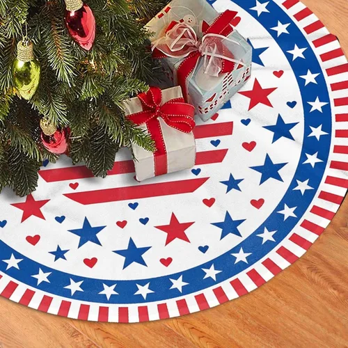 Vista 2 de 4th of July Christmas Tree Skirts 30", Flag Memorial Day Xmas Tree Cloth Mats Trees Skirts for Decor Gift, Home Decoration