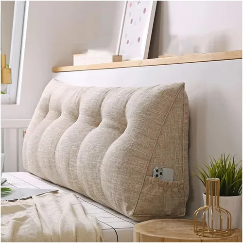 Vista 13 de Almohada triangular para cabecero, almohada de cuña grande para respaldo de lectura para sofá cama, cojín triangular con bolsillo y funda extraíble