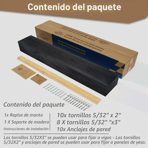 Vista 7 de Repisa de Chimenea, Repisa Flotante de Madera Rústica de 48 pulgadas para Chimeneas Eléctricas, Repisa de Madera Maciza Estilo Granja para Sobre