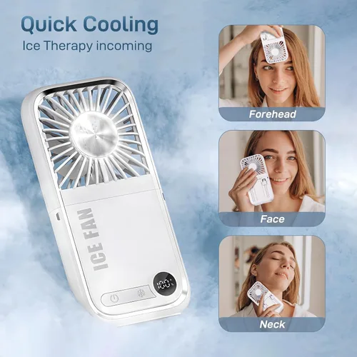 Vista 6 de Mini ventilador portátil, ventilador de mano mejorado 5 en 1 plegable, ventilador de cuello, ventilador de escritorio, banco de energía de 3000 mAh