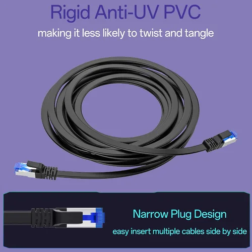 Vista 6 de Cable Ethernet plano Cat8 de 3 pies para interiores y exteriores, cable Ethernet ultrafino invisible de alta velocidad de 40 Gbps 2000 Mhz, cable