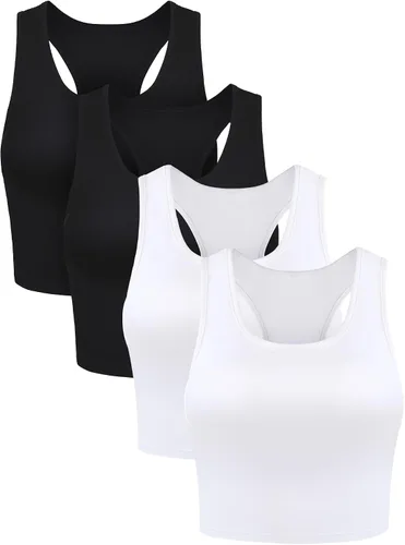 Vista 8 de Boao Camiseta corta básica sin mangas con espalda cruzada para mujer de 4 piezas